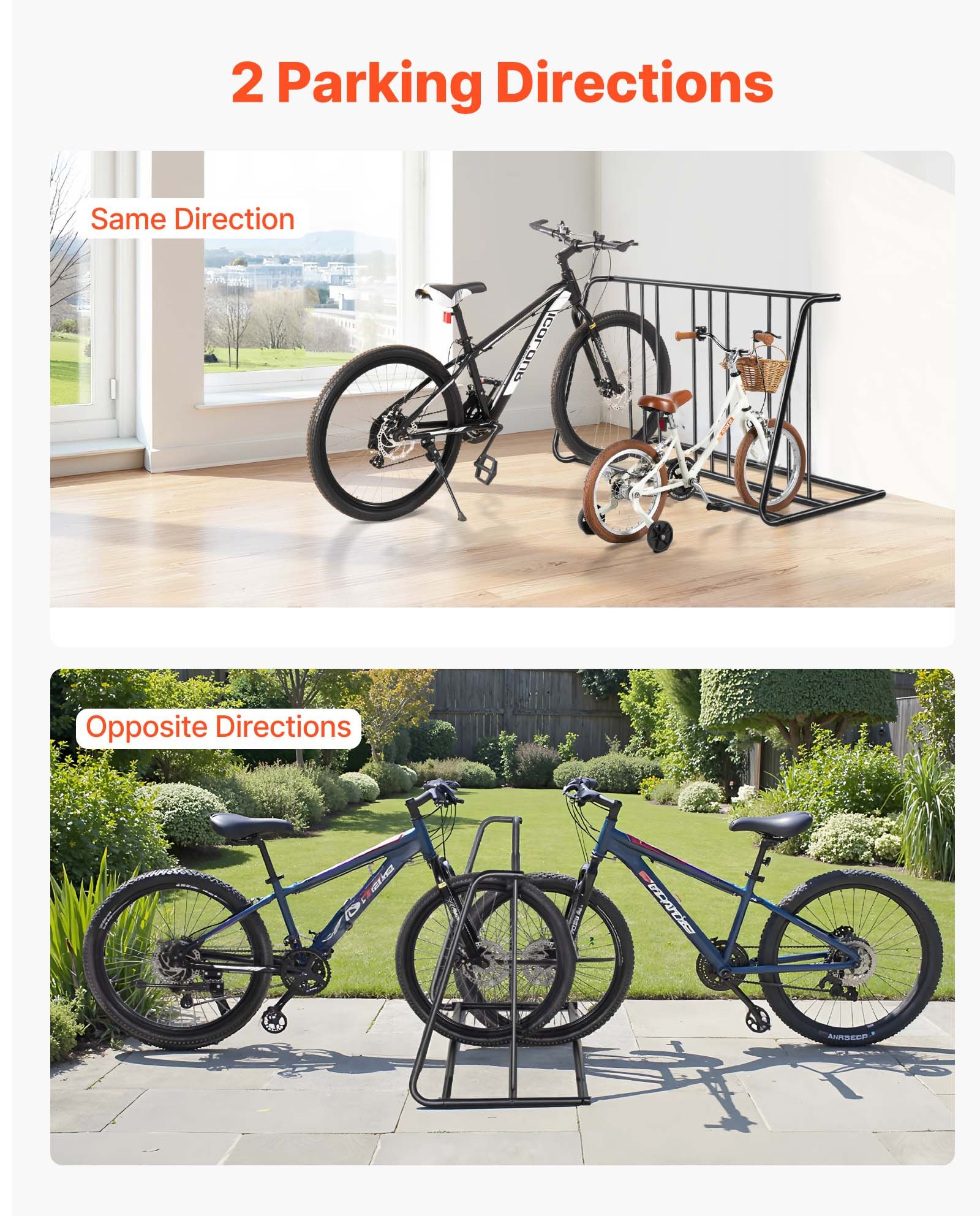 VEVOR Soporte para Aparcar 6 Bicicletas para Neumáticos hasta 7,62 cm de Ancho Aparcabicicletas de Doble Cara Soporte de Suelo para Guardar Bicicletas en Garaje, Aparcamiento, Interior, Exterior
