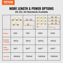 VEVOR 100W Cadena de Luces para Construcción de 30,5m 10000LM Resistente al Agua