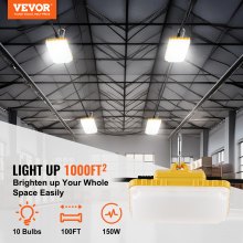 VEVOR 150W Cadena de Luces para Construcción de 30,5m 15000LM Resistente al Agua