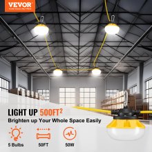 VEVOR 50W Cadena de Luces para Construcción de 15,24m 5000 LM Resistente al Agua