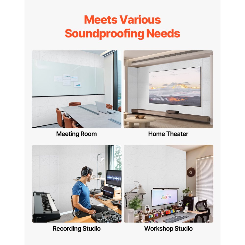 VEVOR Paneles Acústicos Autoadhesivos, 18 uds, 30 x 30 x 1 cm, Espuma Insonorizada, Fibra de Poliéster, Alta Densidad, para el Hogar, Estudio, Oficina, Teatro, Blanco, Cuadrícula de Diamantes