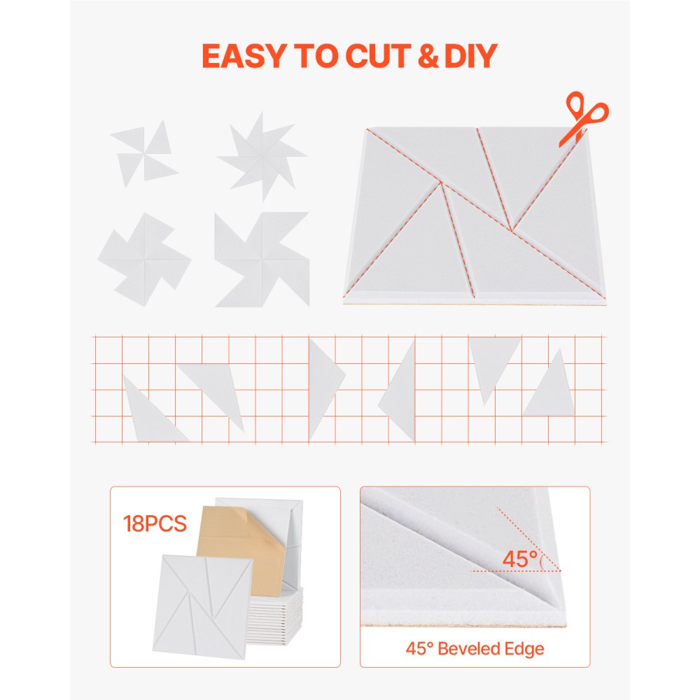 VEVOR Paneles Acústicos Autoadhesivos, 18 uds, 30 x 30 x 1 cm, Espuma Insonorizada, Fibra de Poliéster, Alta Densidad, para el Hogar, Estudio, Oficina, Teatro, Blanco, Cuadrícula de Diamantes