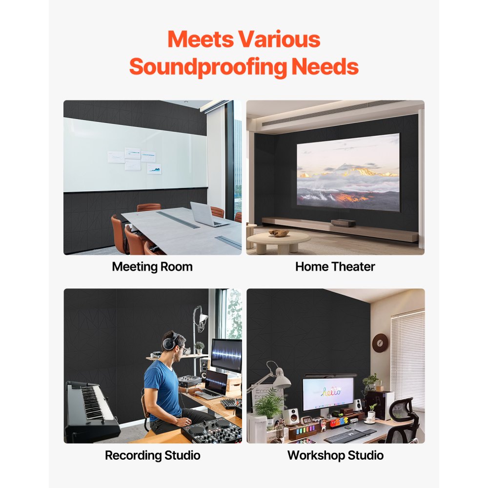 VEVOR 18-pack acoustic panels with self-adhesive tape, 300x300x10 mm soundproof foam panels, acoustic wall panels made of polyester fiber, for home, studio, office, theater, black