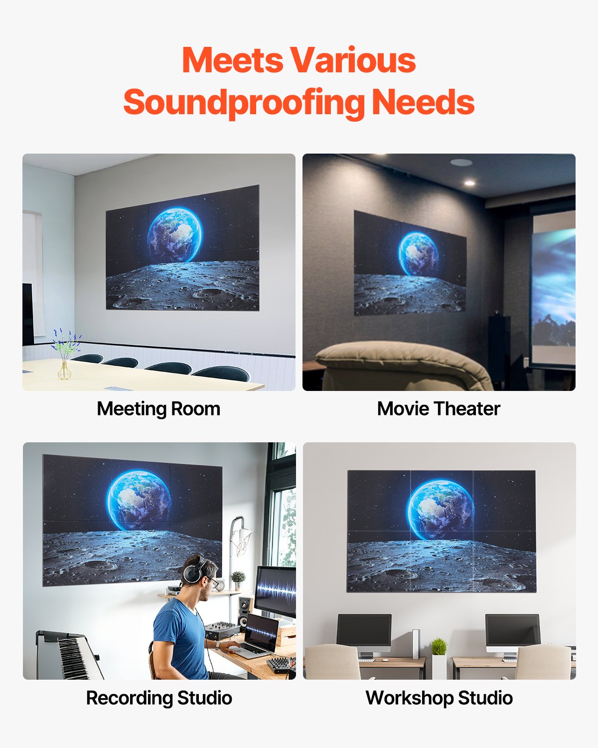 VEVOR 6-pack acoustic panels, 1800x1200x10 mm, acoustic wall panels, self-adhesive decorative sound-absorbing and sound-dampening panels for home, office, studio, playroom, theater, earth