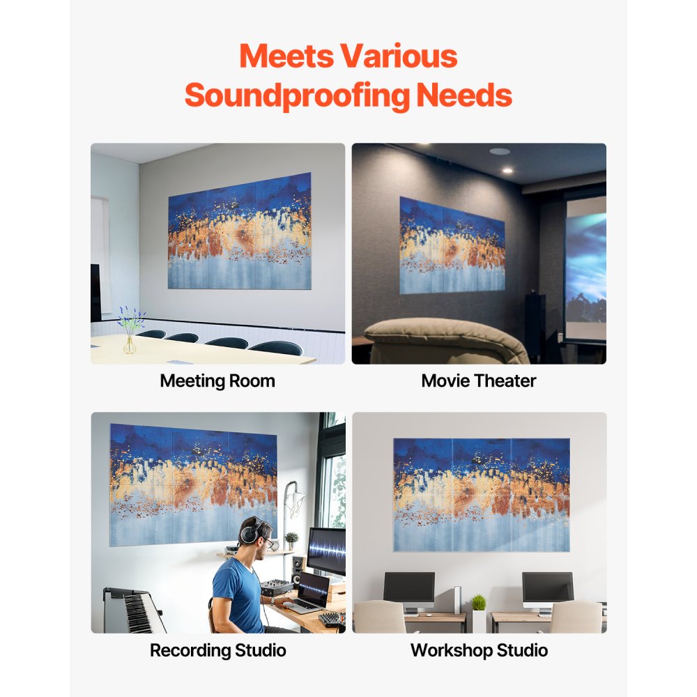 VEVOR Paneles Acústicos Artísticos, 6 uds, 600 x 600 x 10 mm, Baldosas de Pared Insonorizadas, Absorbentes de Sonido Decorativos Autoadhesivos para Hogar, Oficina, Estudio, Pintura al Óleo Clara