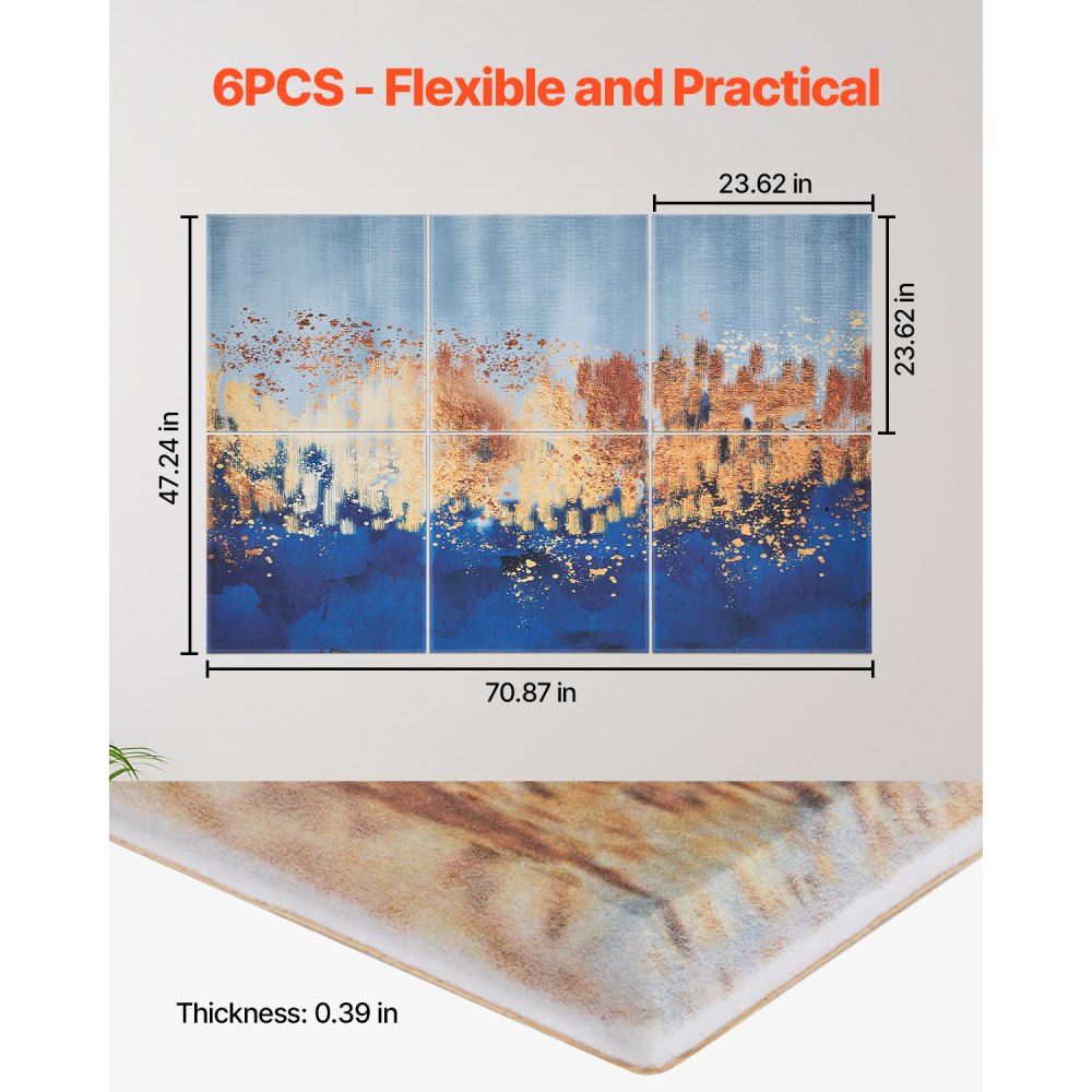 VEVOR Paneles Acústicos Artísticos, 6 uds, 600 x 600 x 10 mm, Baldosas de Pared Insonorizadas, Absorbentes de Sonido Decorativos Autoadhesivos para Hogar, Oficina, Estudio, Pintura al Óleo Clara