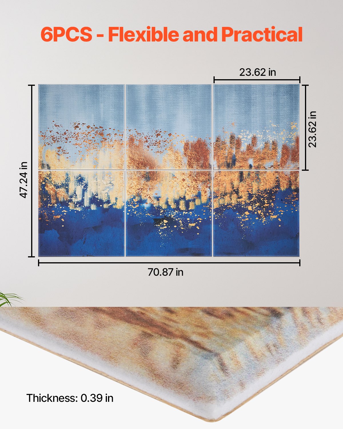 VEVOR Paneles Acústicos Artísticos, 6 uds, 600 x 600 x 10 mm, Baldosas de Pared Insonorizadas, Absorbentes de Sonido Decorativos Autoadhesivos para Hogar, Oficina, Estudio, Pintura al Óleo Clara