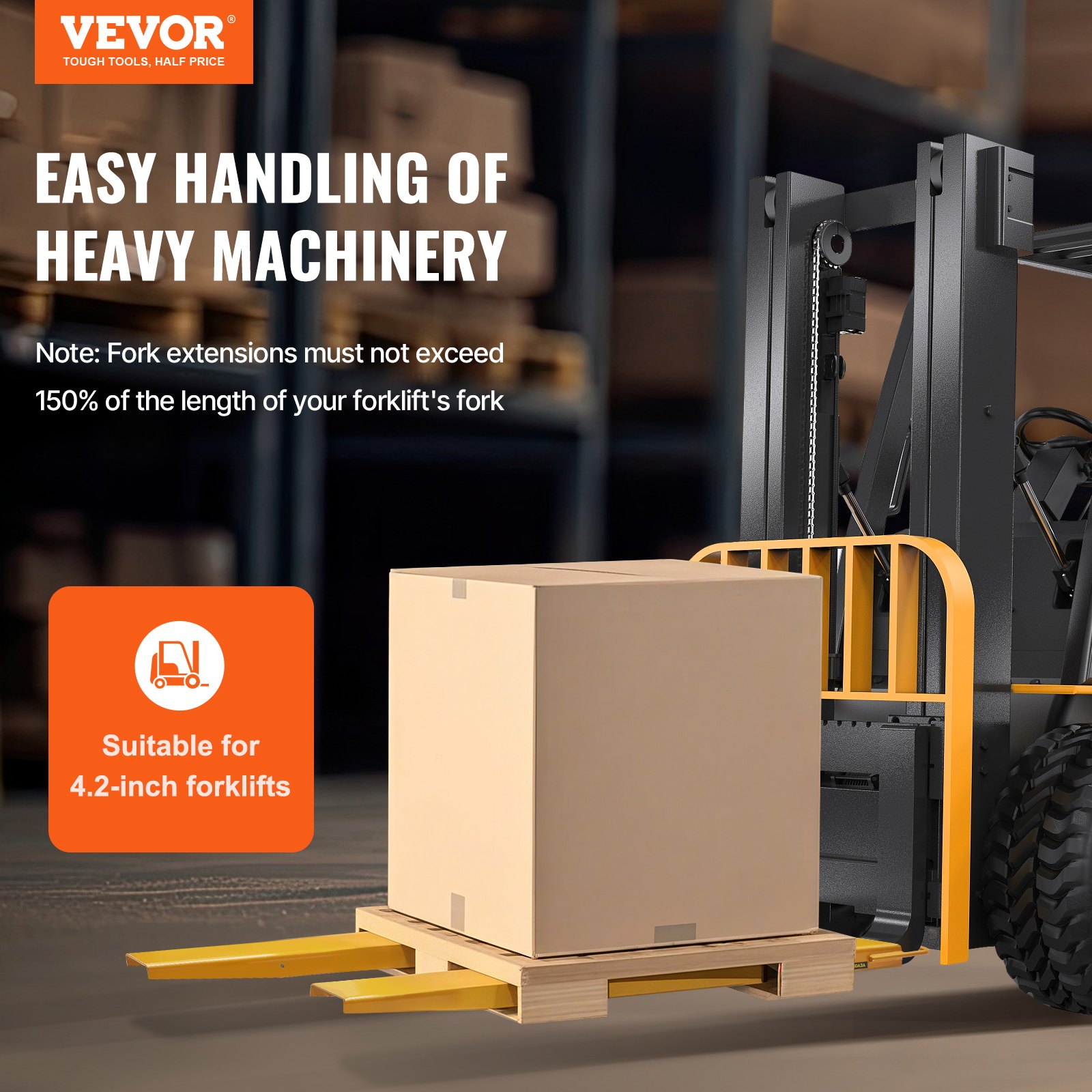 VEVOR Abrazadera de Horquillas de Tractor 1520x115 mm 1 Par de Acero al Carbono Abrazadera en Horquillas de Paletas Carga de 1815 T para Mover y Transportar Cargas Pesadas y Voluminosas, Amarillo