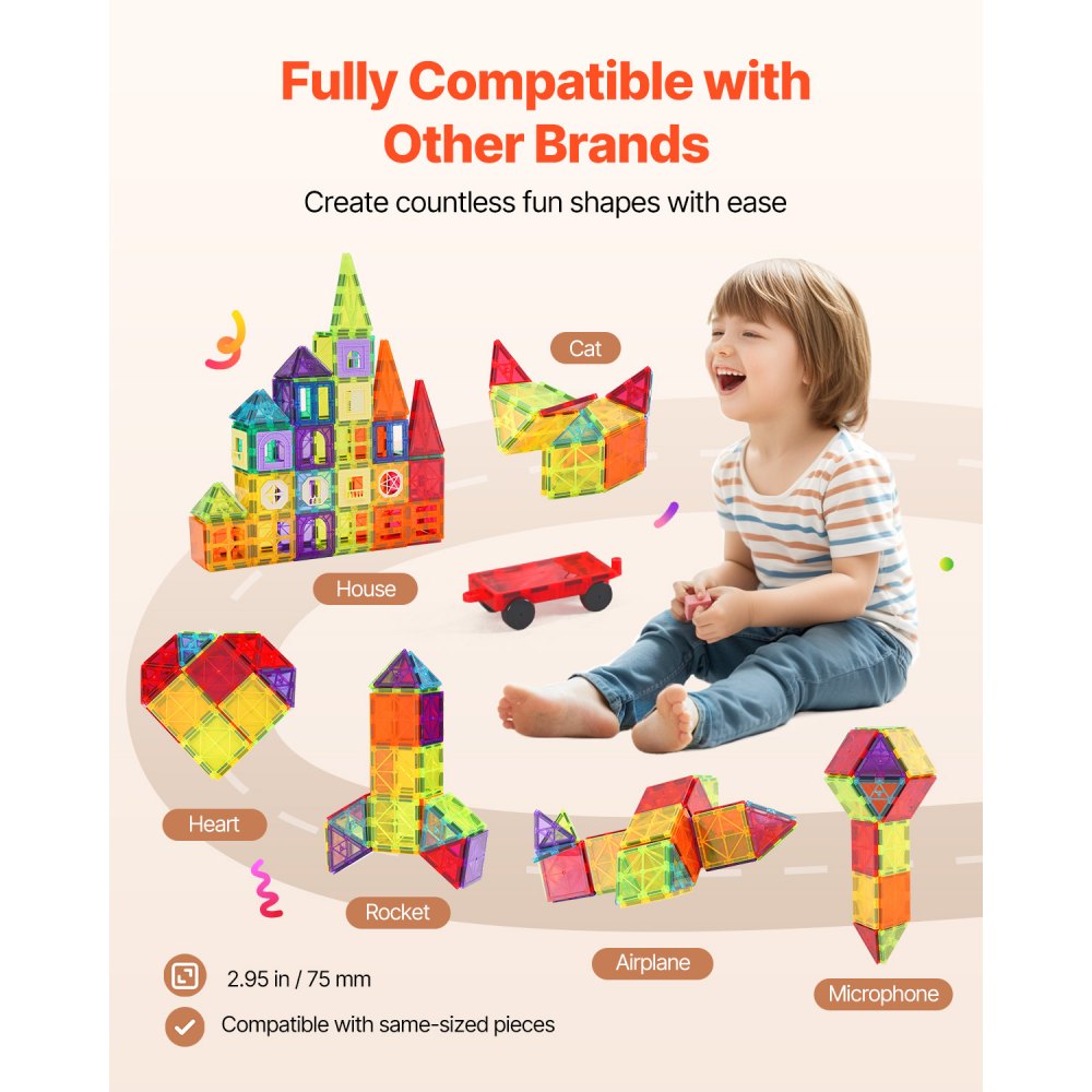 VEVOR 181 PCS de Bloques de Construcción Magnéticos con Bases para Automóviles, Noria, Letras y Tarjetas Digitales, Juguete Apilable de Construcción Educativa STEM para Niños de 3 Años en Adelante