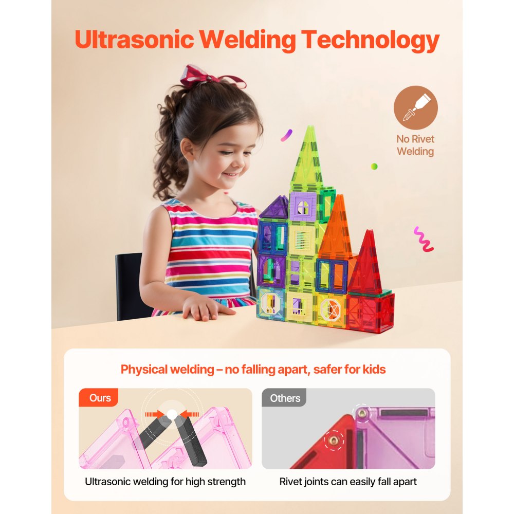 VEVOR 32 Piezas de Bloques Magnéticos para Niños Juego de Construcción con Imán y Bolsa de Almacenamiento, Juguete Apilable Sensorial de Construcción Educativa STEM para Niños de 3 Años en Adelante