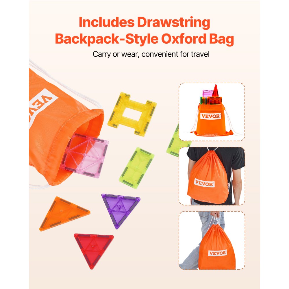 VEVOR 32 Piezas de Bloques Magnéticos para Niños Juego de Construcción con Imán y Bolsa de Almacenamiento, Juguete Apilable Sensorial de Construcción Educativa STEM para Niños de 3 Años en Adelante