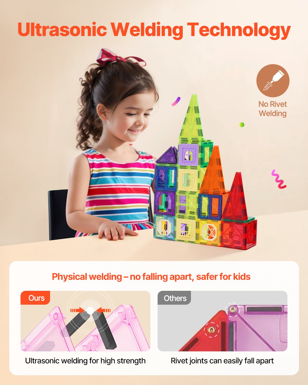 VEVOR 32 Piezas de Bloques Magnéticos para Niños Juego de Construcción con Imán y Bolsa de Almacenamiento, Juguete Apilable Sensorial de Construcción Educativa STEM para Niños de 3 Años en Adelante