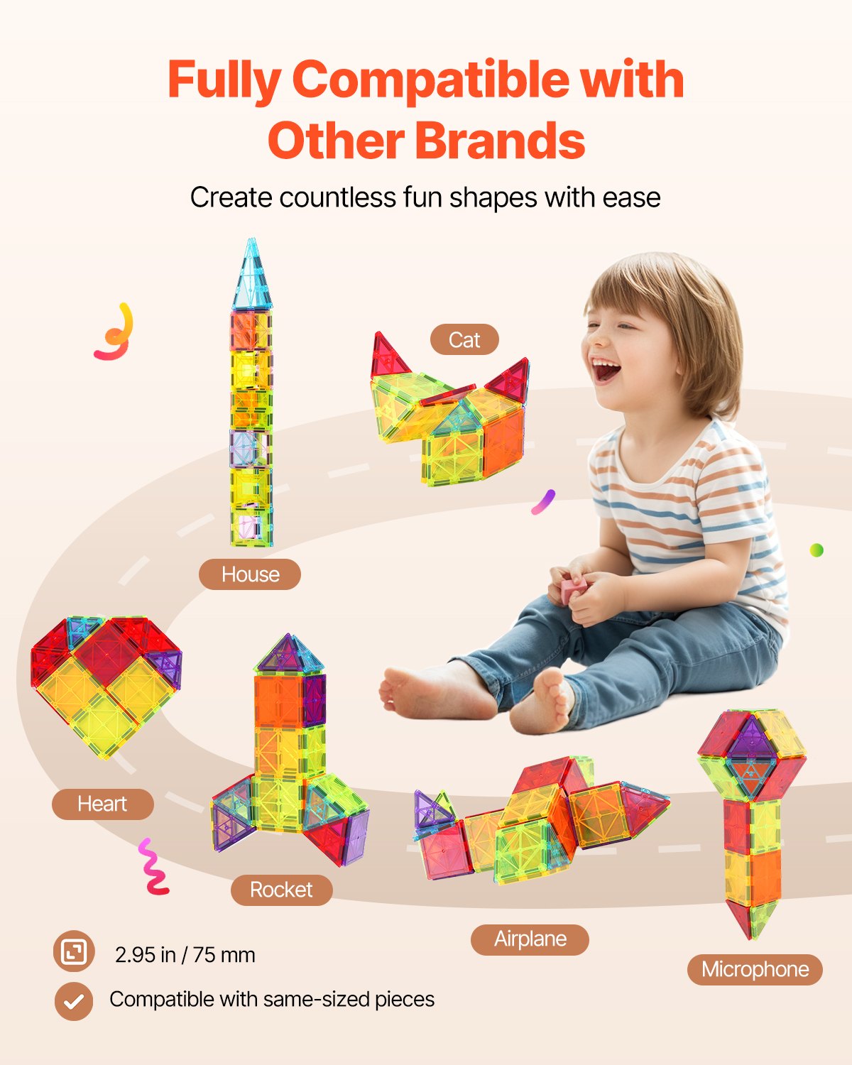 VEVOR 32 Piezas de Bloques Magnéticos para Niños Juego de Construcción con Imán y Bolsa de Almacenamiento, Juguete Apilable Sensorial de Construcción Educativa STEM para Niños de 3 Años en Adelante