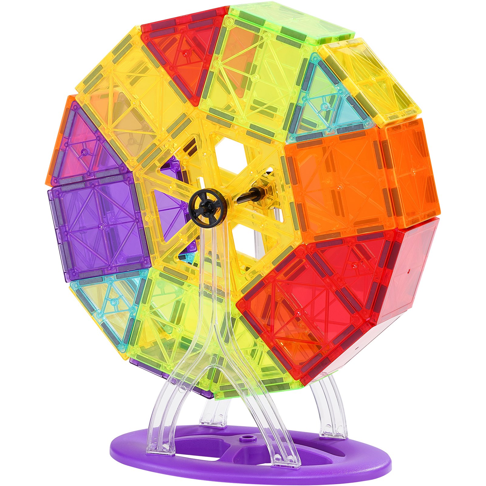 VEVOR 180 PCS de Bloques de Construcción Magnéticos con 2 Bases para Automóviles y Soporte para Noria, Juguete Apilable Sensorial de Construcción Educativa STEM para Niños de 3 Años en Adelante