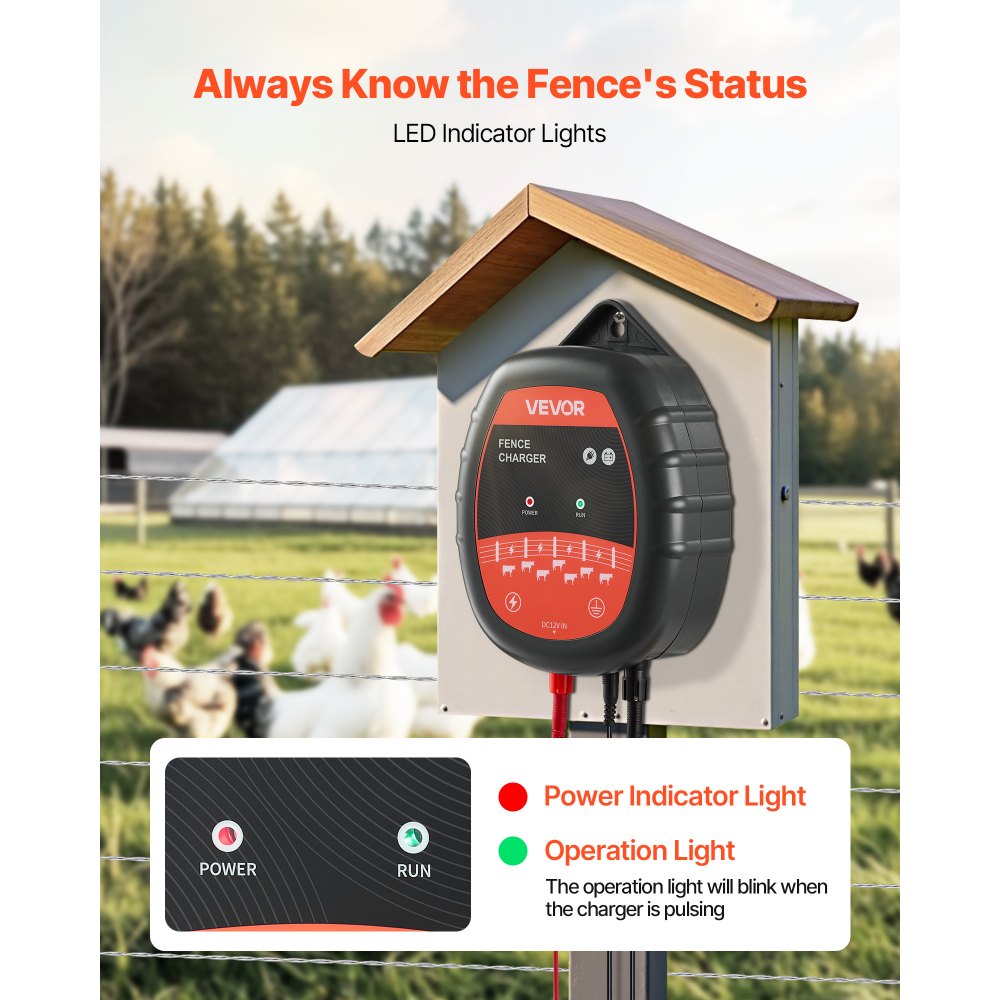 VEVOR Electric Fence Charger, 10kV 1J, AC DC Electric Fence Energizer with LED Indicator, 3km Range, Powerful Plug-in Fences Charger, Prevents Wild Animals Intrusion for Livestock Poultry