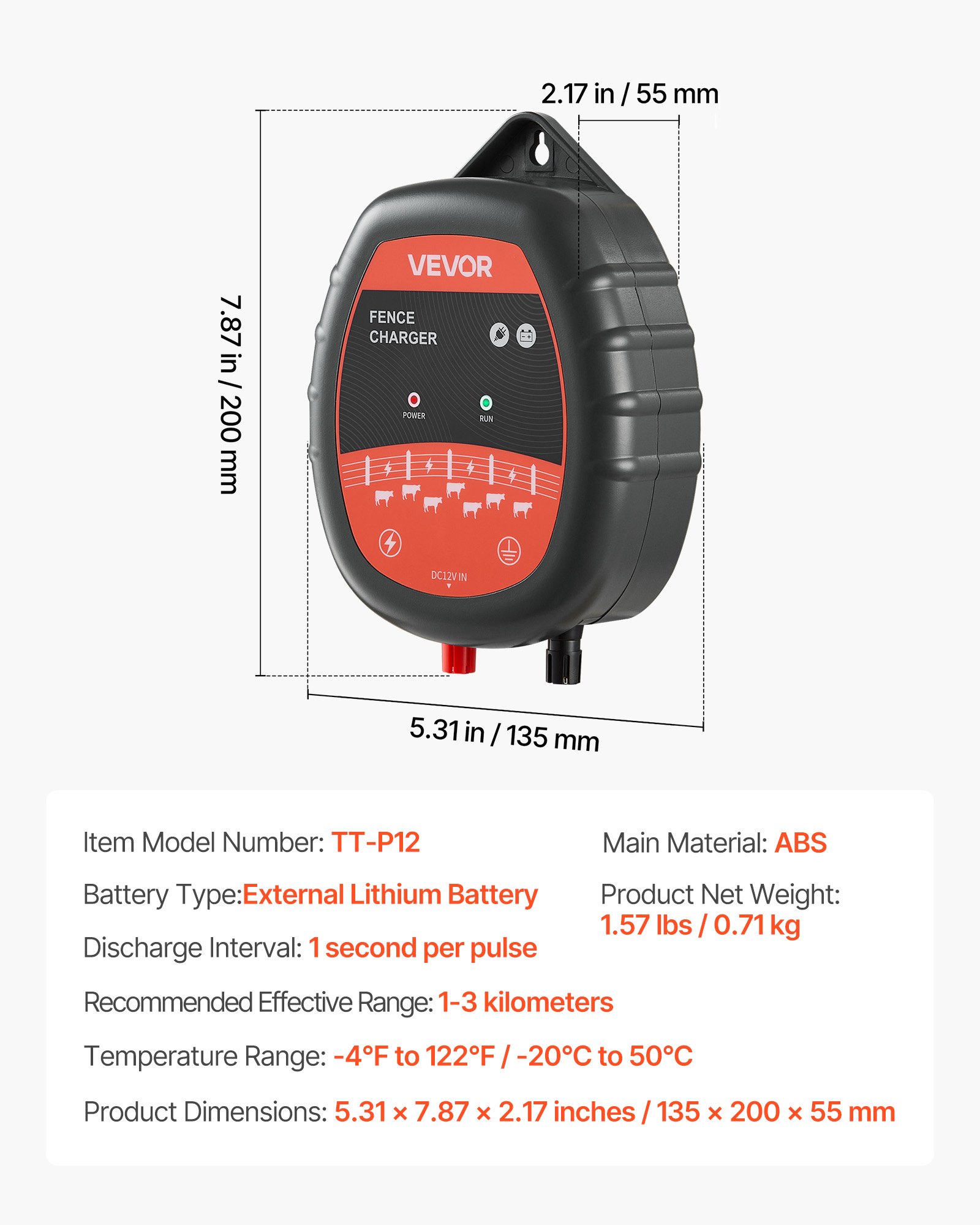 VEVOR Electric Fence Charger, 10kV 1J, AC DC Electric Fence Energizer with LED Indicator, 3km Range, Powerful Plug-in Fences Charger, Prevents Wild Animals Intrusion for Livestock Poultry