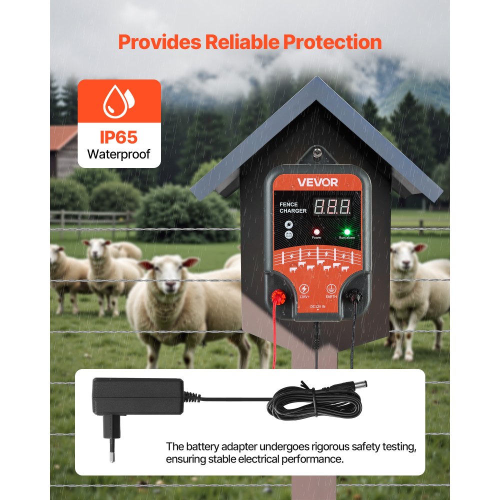 VEVOR Electric Fence Charger, 10kV 3J, AC DC Electric Fence Energizer with LED Indicator, 3 KM Range, Powerful Plug-in Fences Charger, Prevents Wild Animals Intrusion for Livestock Poultry