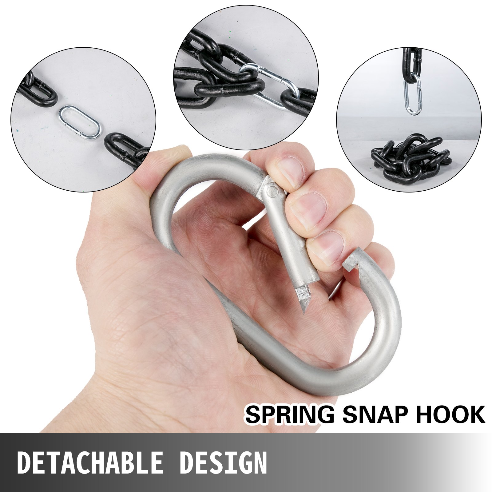 VEVOR Cadenas de Elevación Sólidas para Cuerpo 16 kg Cadenas Levantamiento Pesas Negro 1.6m Ajustable Enlace Cadena Hueco Olímpicos Cadenas de Entrenamiento para los Entrenamientos Múltiples