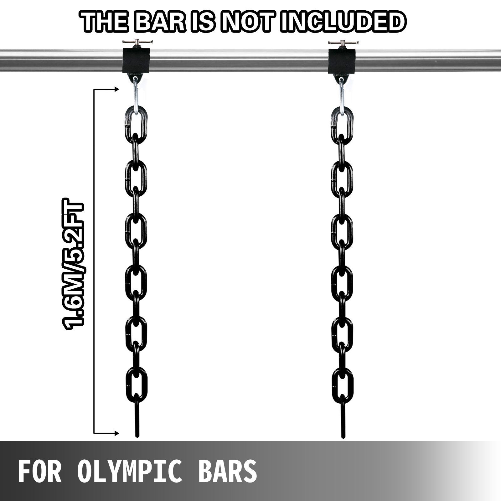 VEVOR Cadenas de Elevación Sólidas para Cuerpo 16 kg Cadenas Levantamiento Pesas Negro 1.6m Ajustable Enlace Cadena Hueco Olímpicos Cadenas de Entrenamiento para los Entrenamientos Múltiples