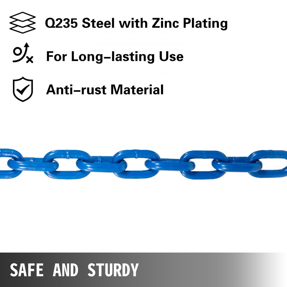VEVOR Cadenas de Elevación Sólidas para Cuerpo 16 kg Cadenas Levantamiento Pesas Azul 1.6m  Ajustable Enlace Cadena Hueco Olímpicos Cadenas de Entrenamiento para los Entrenamientos Múltiples