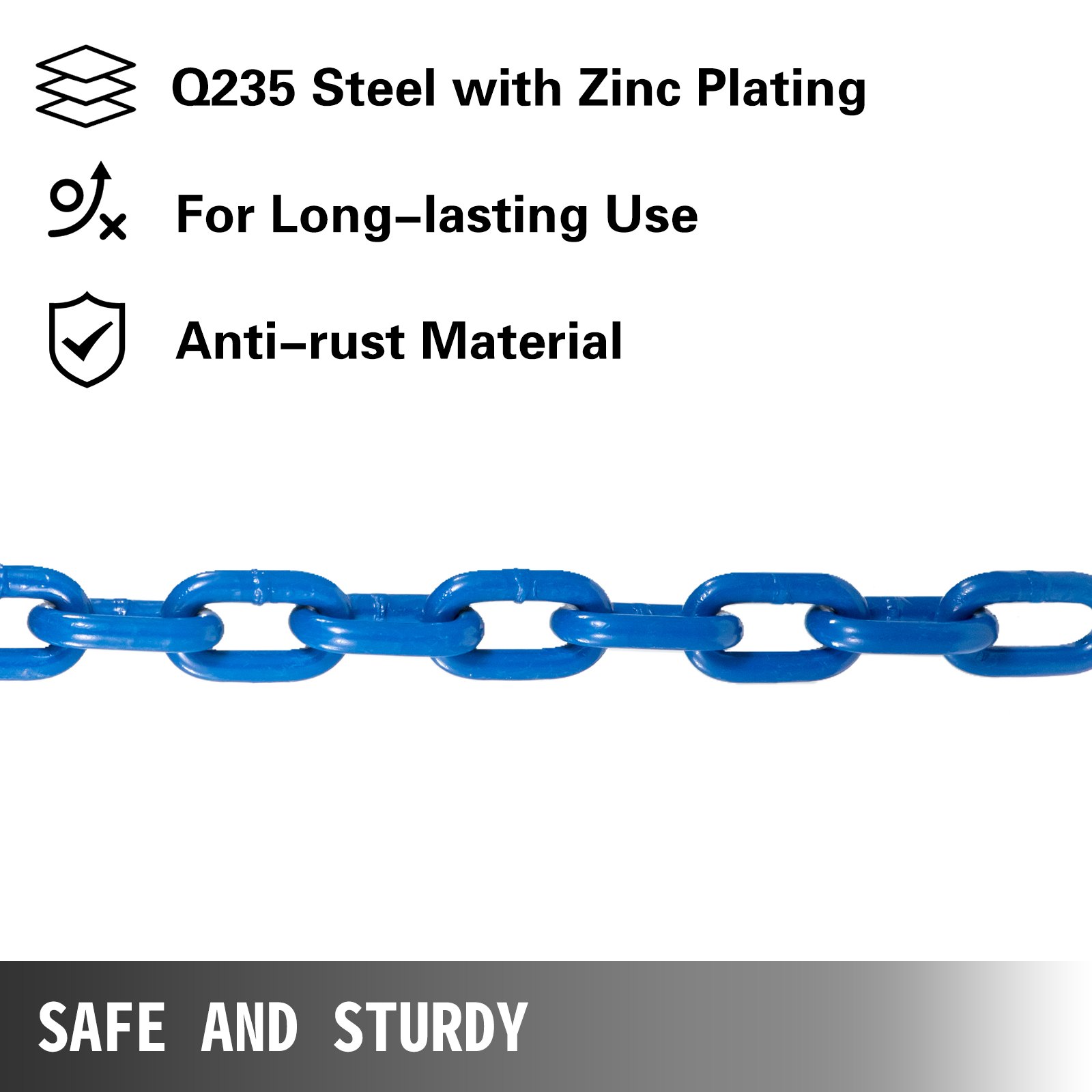 VEVOR Cadenas de Elevación Sólidas para Cuerpo 16 kg Cadenas Levantamiento Pesas Azul 1.6m  Ajustable Enlace Cadena Hueco Olímpicos Cadenas de Entrenamiento para los Entrenamientos Múltiples