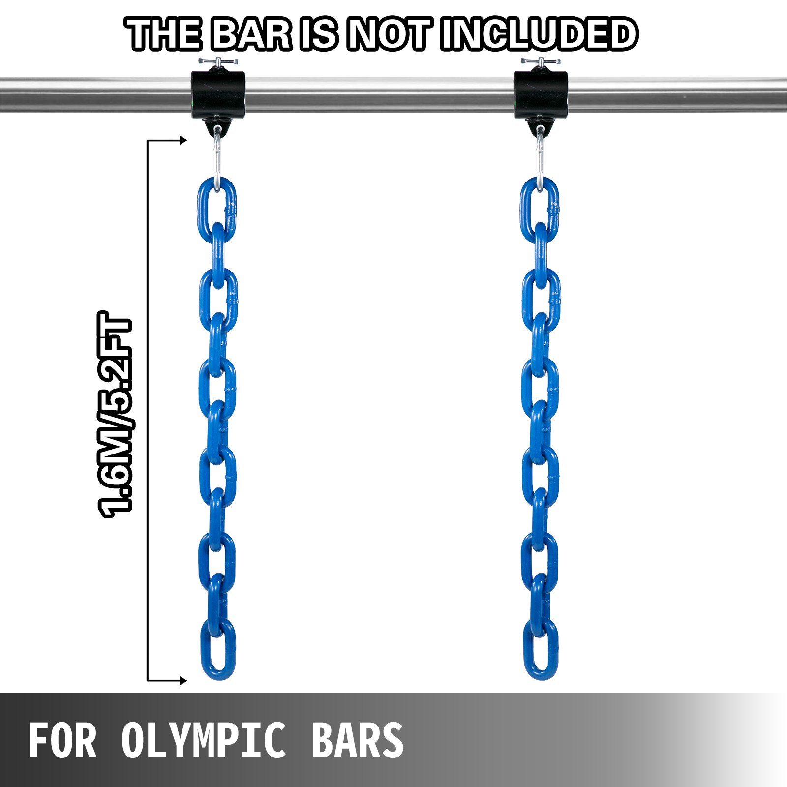 VEVOR Cadenas de Elevación Sólidas para Cuerpo 16 kg Cadenas Levantamiento Pesas Azul 1.6m  Ajustable Enlace Cadena Hueco Olímpicos Cadenas de Entrenamiento para los Entrenamientos Múltiples