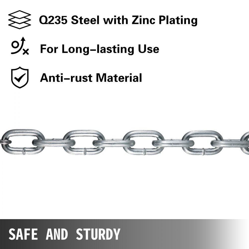 VEVOR Cadenas de Elevación Sólidas para Cuerpo 16 kg Cadena Levantamiento Pesas Plata1.6m Ajustable Enlace Cadena Hueco Olímpicos Color Plata Cadena Entrenamiento para los Entrenamientos Múltiples