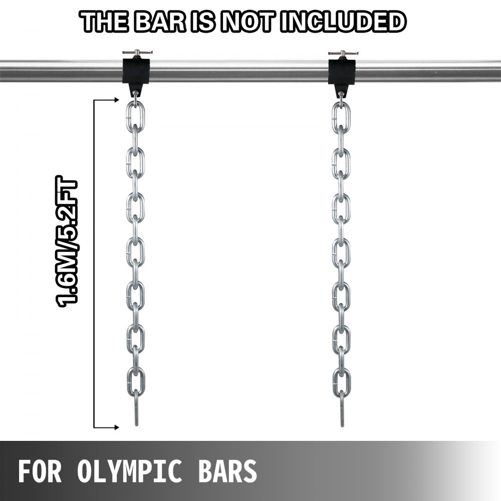 VEVOR Cadenas de Elevación Sólidas para Cuerpo 16 kg Cadena Levantamiento Pesas Plata1.6m Ajustable Enlace Cadena Hueco Olímpicos Color Plata Cadena Entrenamiento para los Entrenamientos Múltiples
