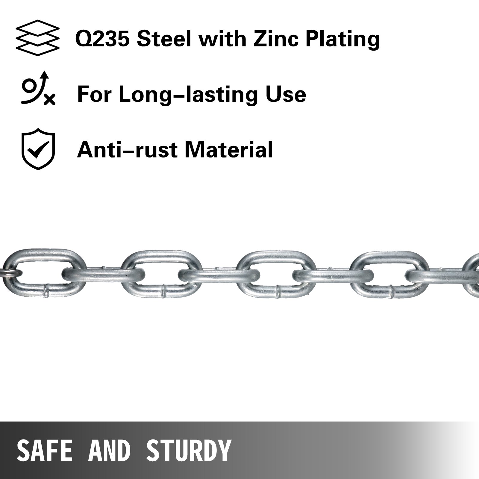 VEVOR Cadenas de Elevación Sólidas para Cuerpo 16 kg Cadena Levantamiento Pesas Plata1.6m Ajustable Enlace Cadena Hueco Olímpicos Color Plata Cadena Entrenamiento para los Entrenamientos Múltiples