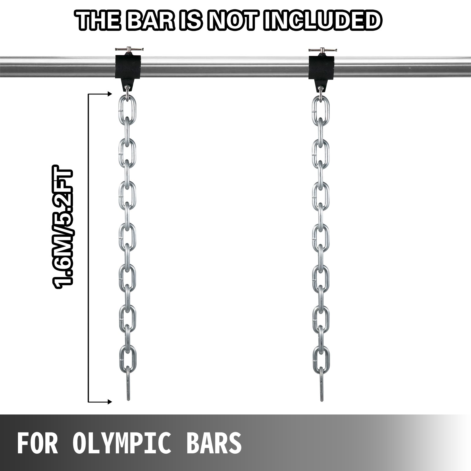 VEVOR Cadenas de Elevación Sólidas para Cuerpo 16 kg Cadena Levantamiento Pesas Plata1.6m Ajustable Enlace Cadena Hueco Olímpicos Color Plata Cadena Entrenamiento para los Entrenamientos Múltiples