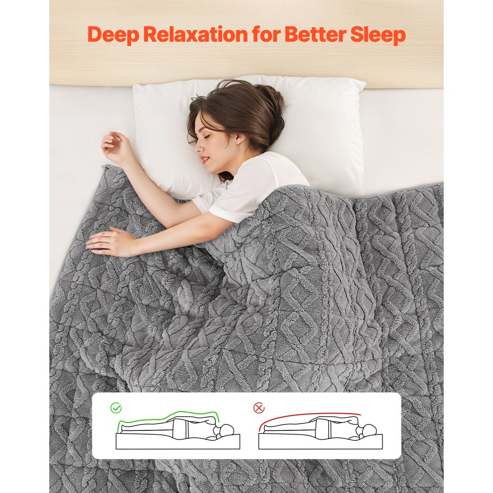 VEVOR Weighted Blanket, 9 kg, Therapy Blanket 1524x2032 mm, Queen-Size Weighted Blanket, Sherpa Fleece Blanket with Glass Beads, for Adults 90-113 kg, Relief from Anxiety & Stress, Grey