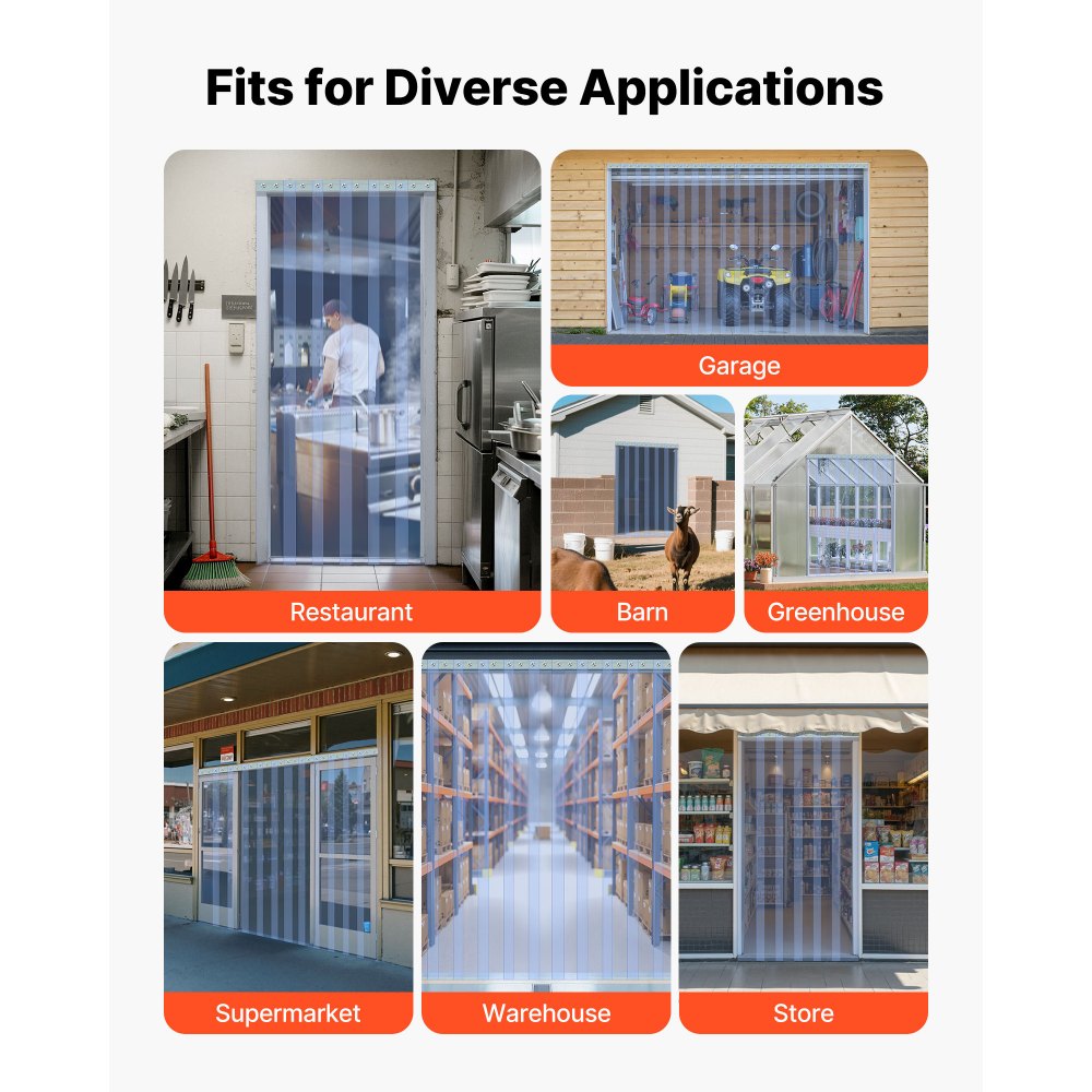 VEVOR Cortina de Puerta​ de PVC Transparente 1524x20 cm Rollo de Tiras de Plástico Espesor de 2 mm Cortina de Tiras para Puertas de Supermercado, Fábrica, Almacén, Centros Comerciales, Garaje