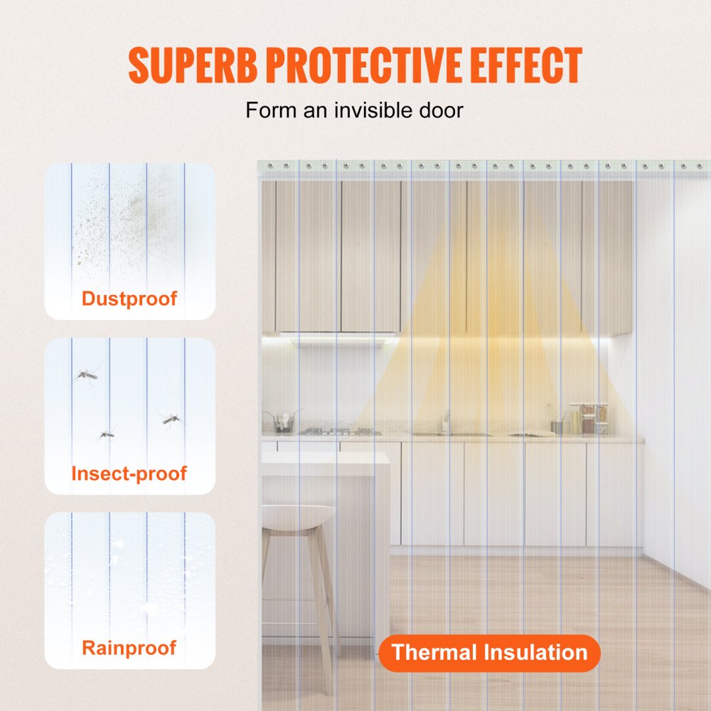 VEVOR Cortina de Lamas de PVC, 2286x20 cm, Cortina de Lamas Transparente, Tira de Plástico Acanalada, Espesor 2 mm, Rollo Resistente con Regla de Bolsillo para Puertas de Supermercado, Garaje, Almacén