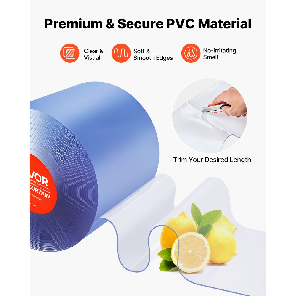 VEVOR Cortina de Puerta​ de PVC 30,8 x 0,3 cm, Rollo de Tiras de Plástico Transparente Espesor de 3 mm, Cortina de Tiras para Puertas de Supermercado, Fábrica, Almacén, Centros Comerciales, Garaje