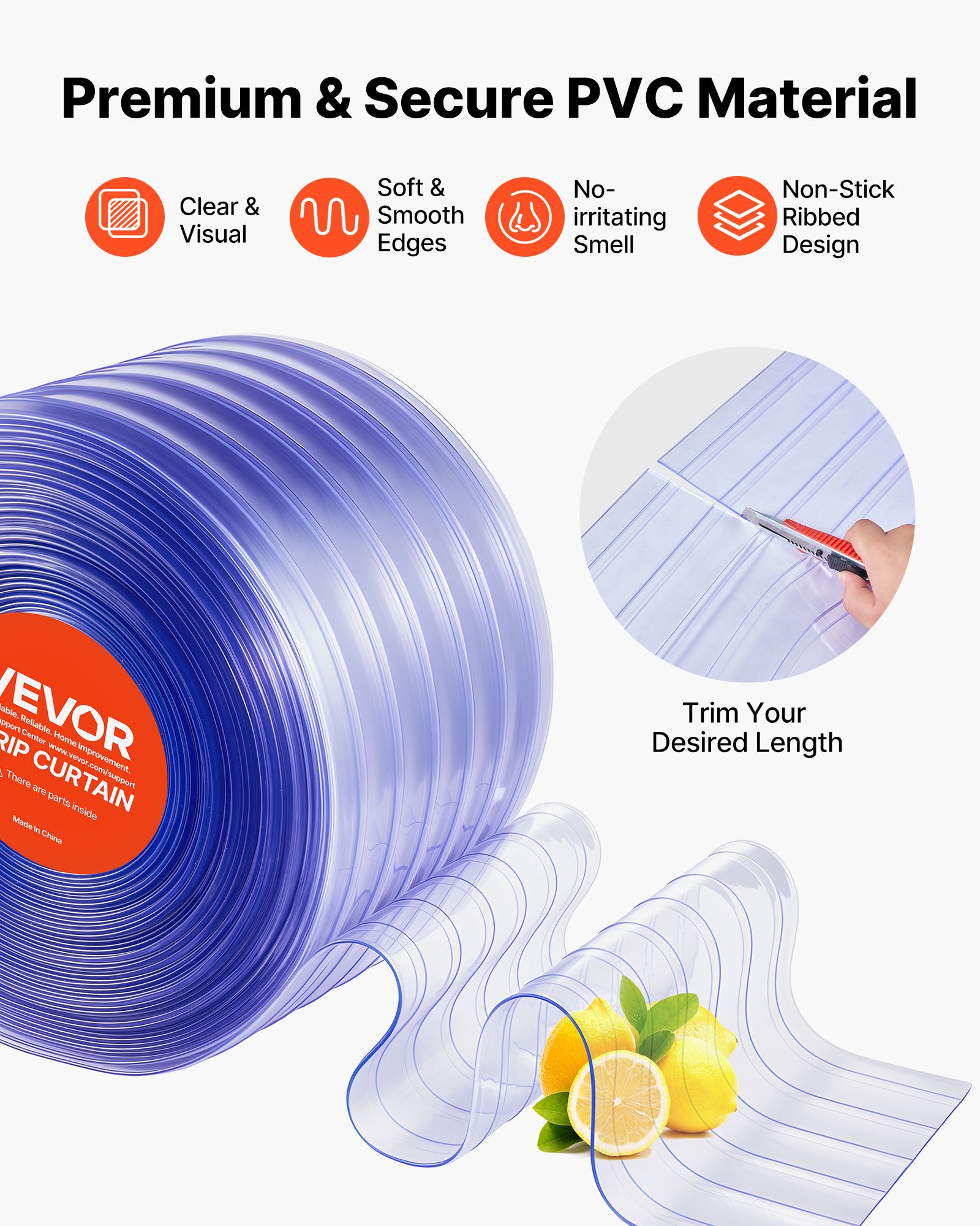 VEVOR Cortina de Puerta Plástico Largo de 45,72 m Ancho de 0,3 m, Rollo de Tiras de PVC Espesor de 3 mm, Cortina de Tiras para Puertas de Supermercado, Entrada, Almacén, Centros Comerciales, Garaje