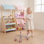 VEVOR Shopping Cart for Kids, Sturdy Metal Frame, Grocery Store Pretend Play Toy Cart with Baby Doll, Rolling Wheels, Basket, Toy Shopping Trolley, Folds for Easy Storage, for Kids & Toddlers Ages 3+