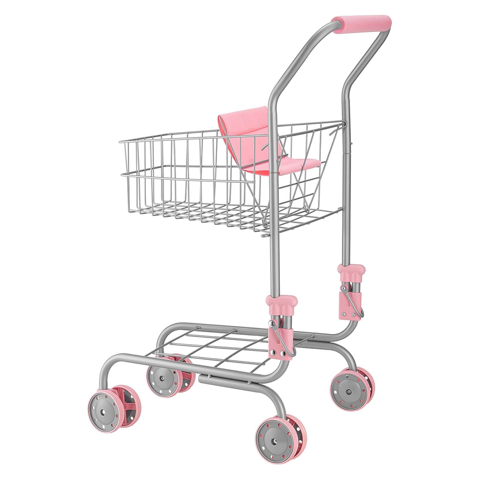 VEVOR Carrito de Compras Infantil, Estructura de Metal, Carrito de Supermercado de Juguete con Muñeca, Doble Almacenamiento, Cesta de 6 L, Ruedas de PP y Asa de EVA para Niños de 3 Años en Adelante