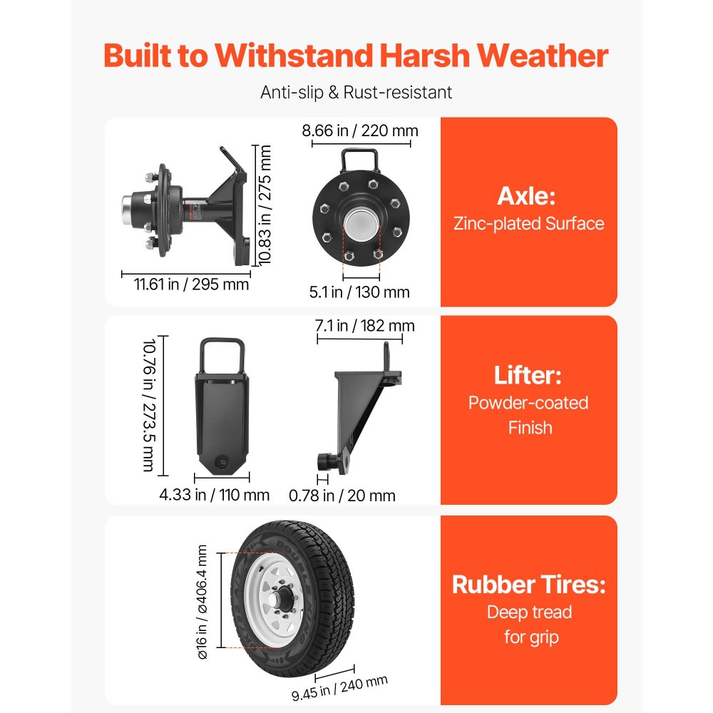 VEVOR Shipping Container Wheels 8-Lug Wheels Kit, Heavy Duty Shipping Container Accessories with Ratchet Tie Down-Moves 6 m-12 m, Secure Transport for Dock, Warehouse, Construction Site, Black