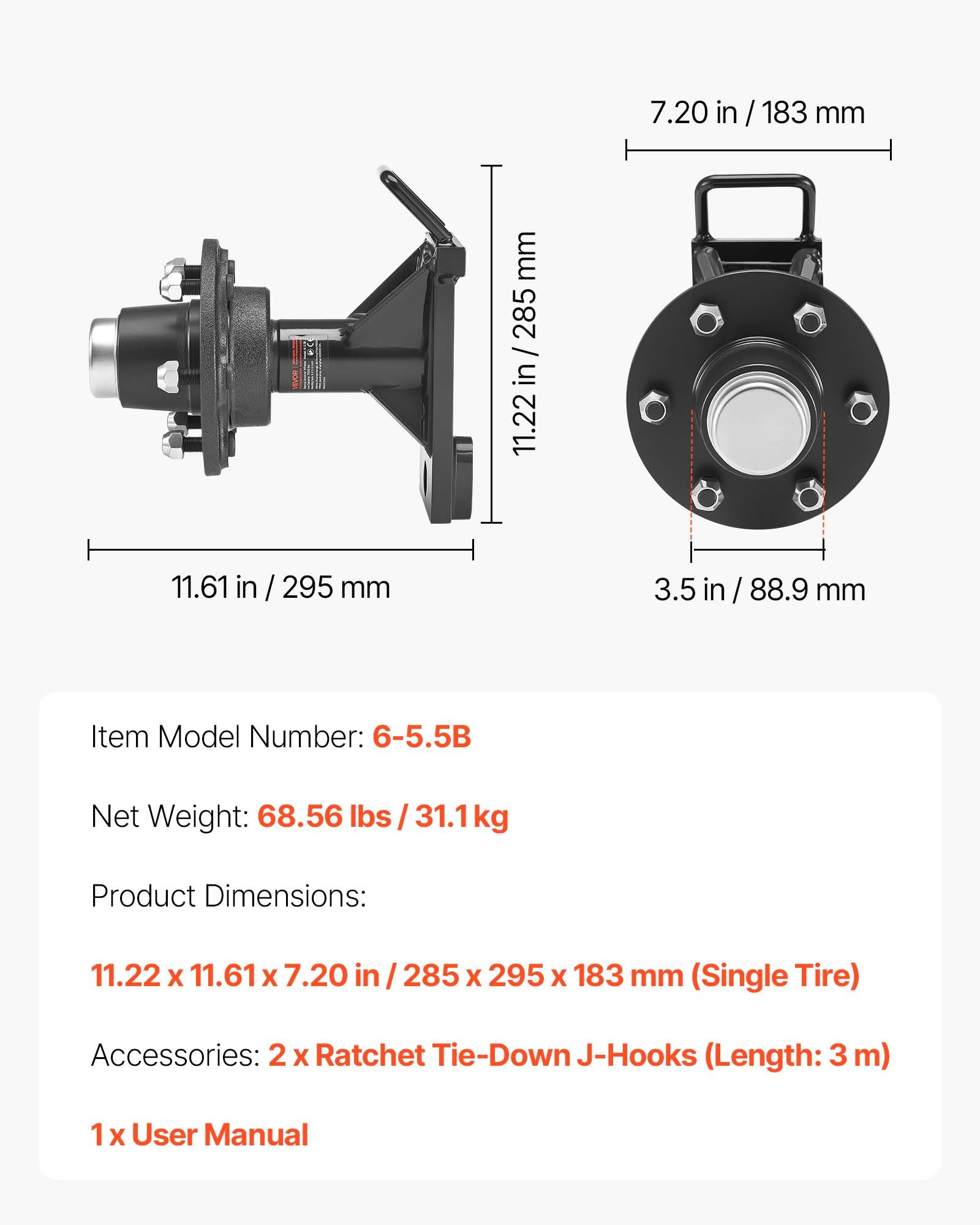 VEVOR Shipping Container Wheels 6-Lug Wheels Kit, Heavy Duty Shipping Container Axle with Ratchet Tie Down-Moves 6 m-12 m, Secure Transport for Dock, Warehouse, Construction Site, Black