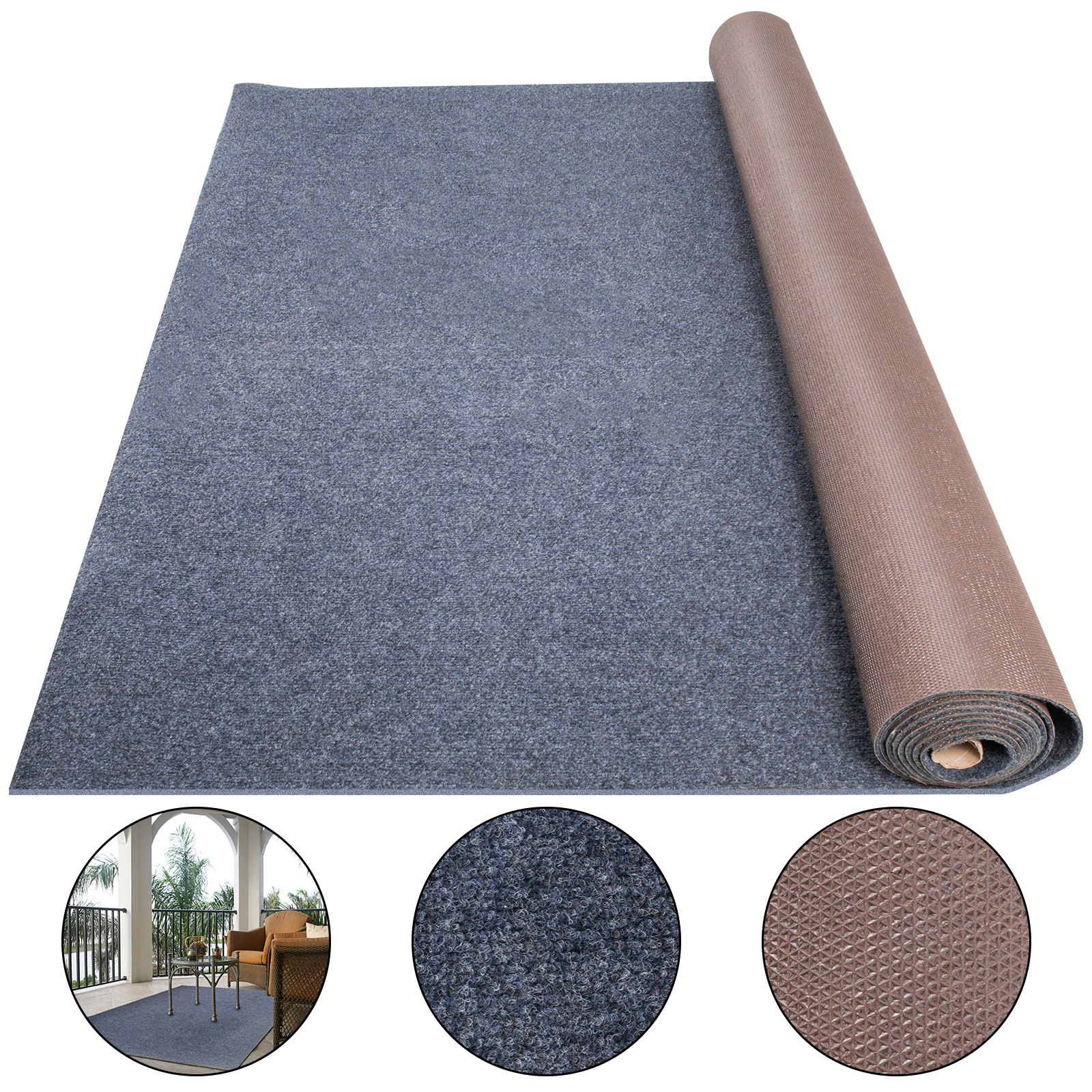Alfombra Interior Y Exterior Alfombra Tpr 1,8 X 14 M, Para Salón Y Terraza, Azul