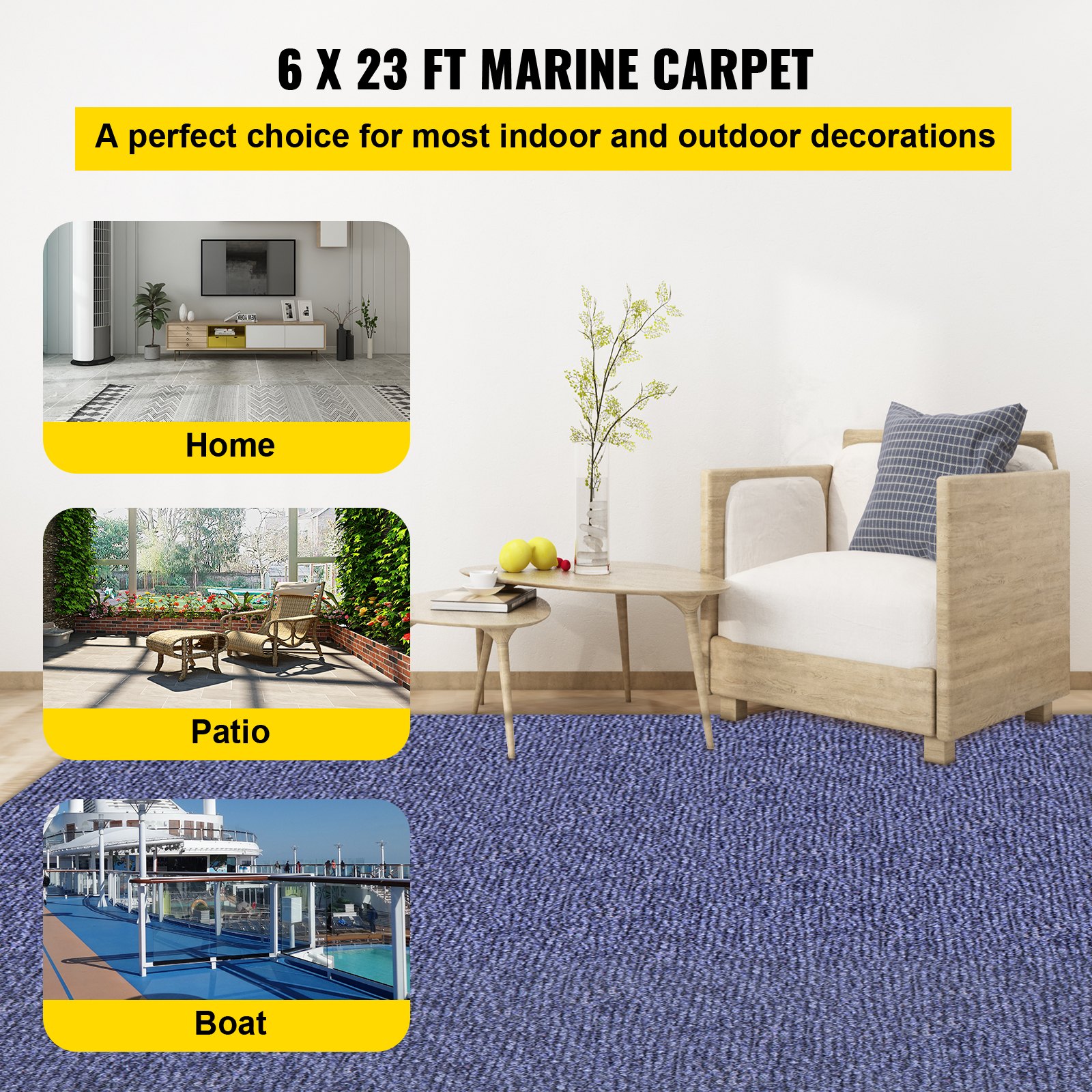 VEVOR Alfombras Salón Grandes 1,8 x 7 m, Alfombras de Habitación 1,8 x 7 m, Alfombra de Pelo Largo, Alfombra Antideslizante, Alfombra Exterior, Alfombra Shaggy de Pelo Largo para Salón, TPR, Azul