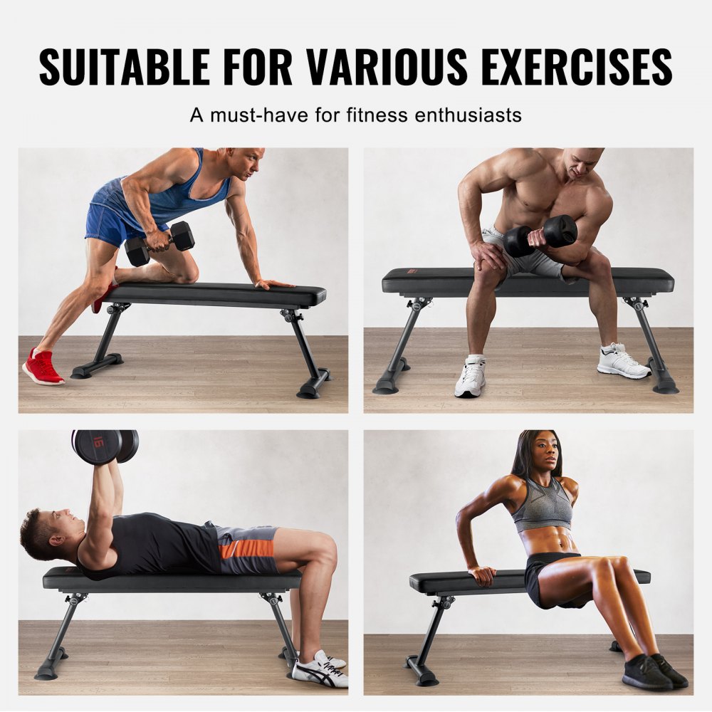VEVOR Banco de Pesas Plano 116x42,5x43 cm Banco de Entrenamiento de Fuerza Plegable Carga de 454 kg para Ejercicios de Gimnasio en Casa Entrenamiento con Pesas Multiusos y Ejercicios Abdominales