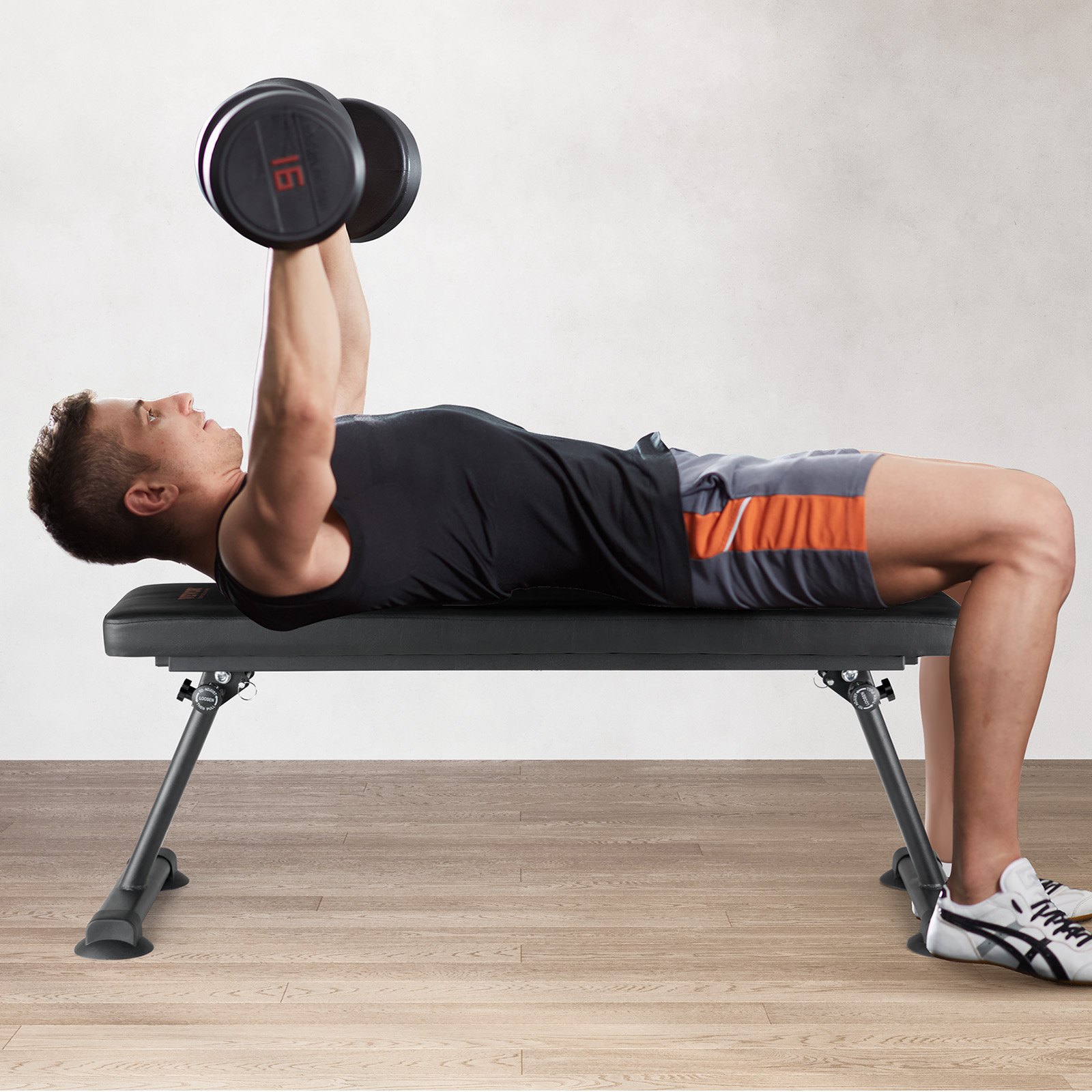 VEVOR Banco de Pesas Plano 116x42,5x43 cm Banco de Entrenamiento de Fuerza Plegable Carga de 454 kg para Ejercicios de Gimnasio en Casa Entrenamiento con Pesas Multiusos y Ejercicios Abdominales
