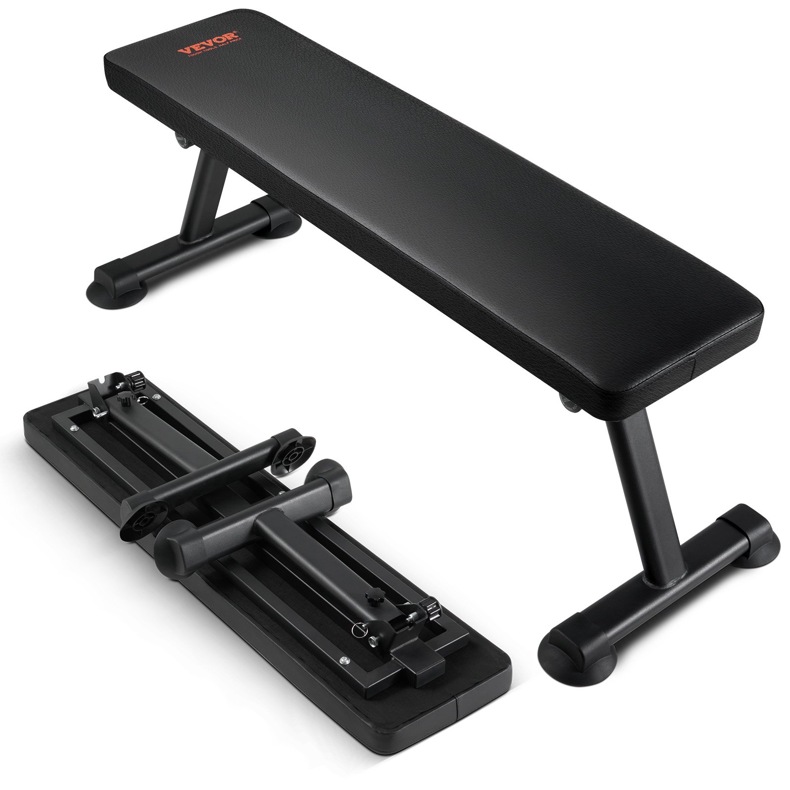 VEVOR Banco de Pesas Plano 116x42,5x43 cm Banco de Entrenamiento de Fuerza Plegable Carga de 454 kg para Ejercicios de Gimnasio en Casa Entrenamiento con Pesas Multiusos y Ejercicios Abdominales
