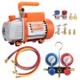 VEVOR Bomba de Vacío Aire Acondicionado 100 L/min Bomba de Vacío Refrigeración HVAC 150 W Kit Manómetros y Manguera Goma Tricolor 1440 rpm Bolsa de Transporte para R134a R1234yf Auto Frigorífico