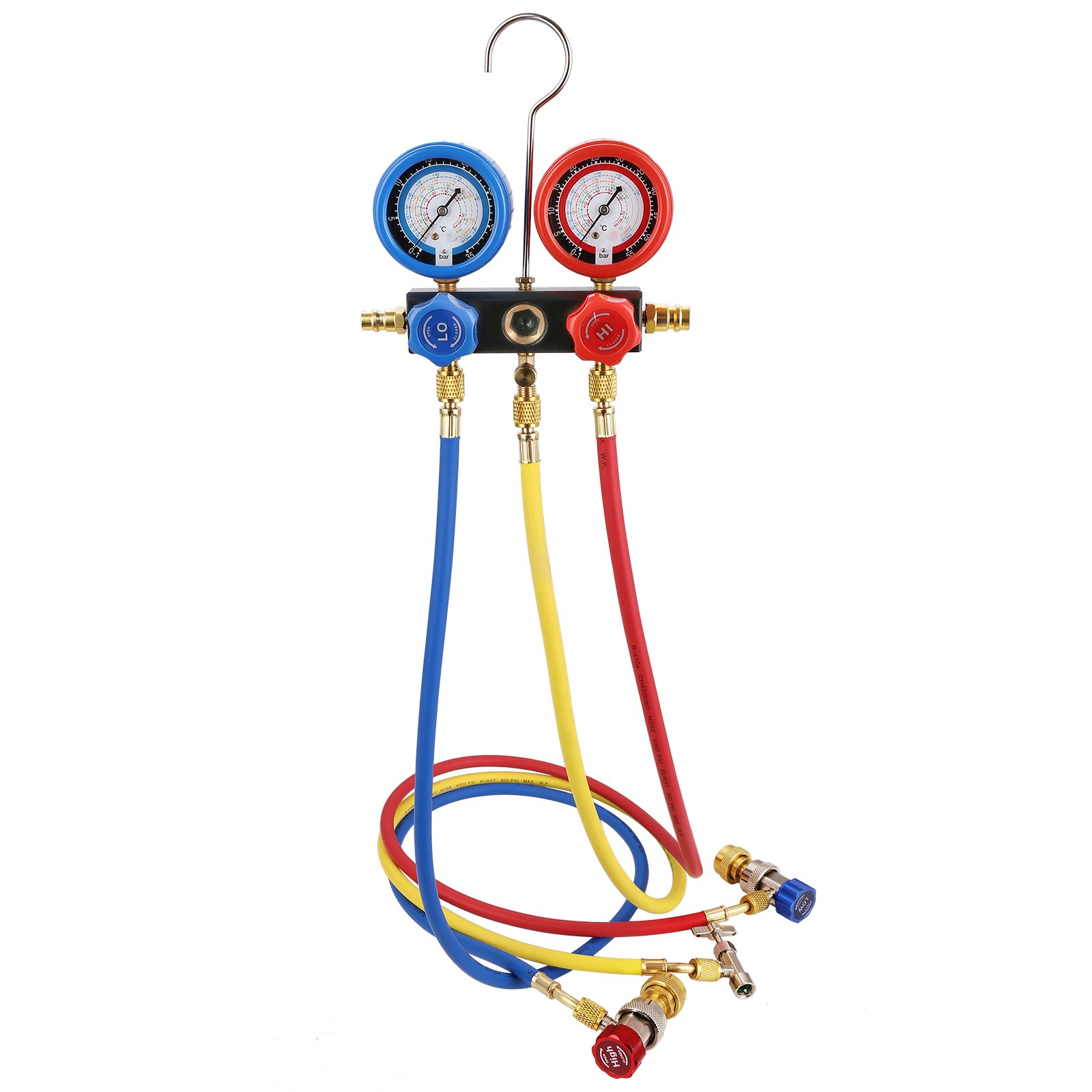 VEVOR Bomba de Vacío Aire Acondicionado 100 L/min Bomba de Vacío Refrigeración HVAC 150 W Kit Manómetros y Manguera Goma Tricolor 1440 rpm Bolsa de Transporte para R134a R1234yf Auto Frigorífico