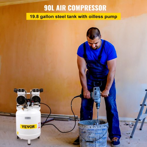 VEVOR Compresor de Aire 2200 W 220 V Compresor Silencioso con Tanque 90 L Compresor de Aire sin Aceite 8 Bar/115 PSI Compresor de Aire Portátil 1440 RPM 5,9 CFM 400 L/min para Herramienta Neumática