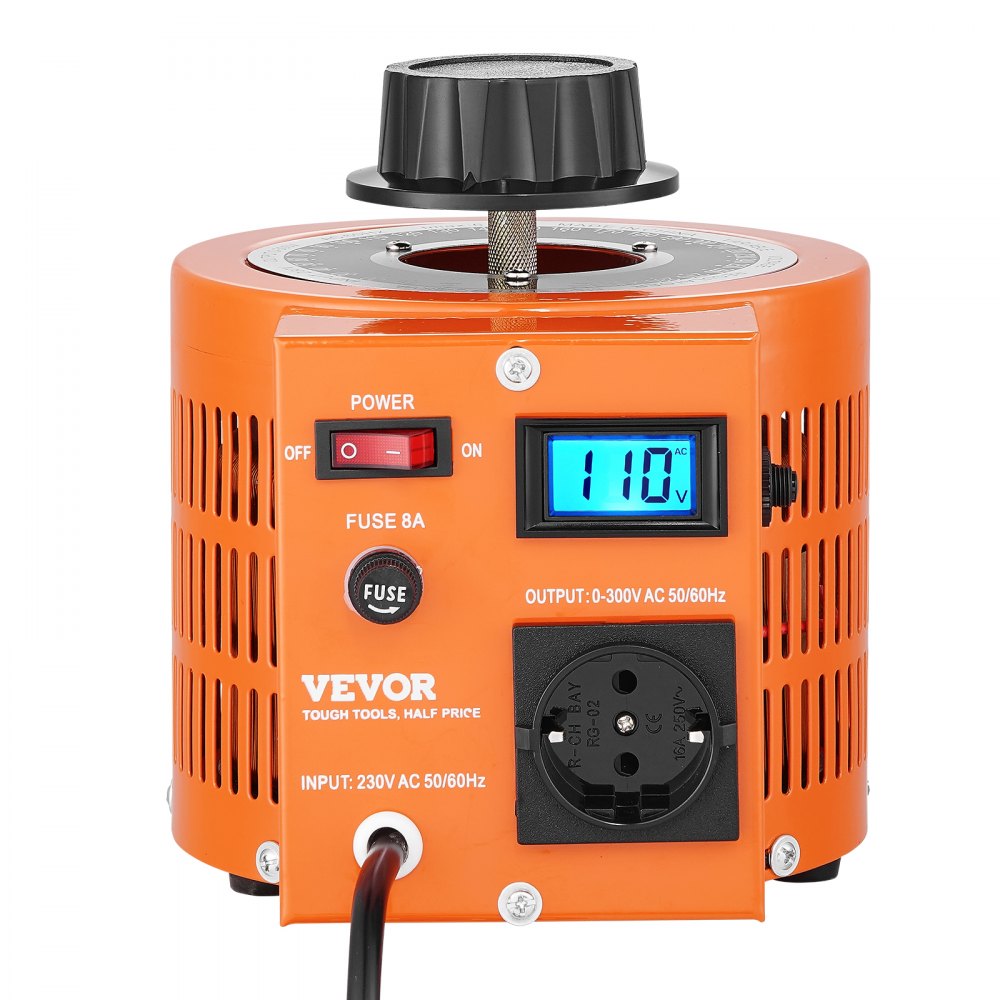VEVOR Transformador de voltaje variable automático de 2000 VA, 6,6 A, entrada de 230 V, salida de 0-300 V, regulador de voltaje de CA LCD 4 fusibles, interruptor de control térmico para oficina
