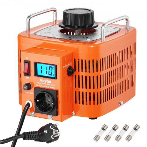 VEVOR Transformador de voltaje variable automático 3000VA, 10A, entrada 230V, salida 0-300V, regulador de voltaje CA LCD 4 fusibles, interruptor de control térmico para oficina industrial en el hogar