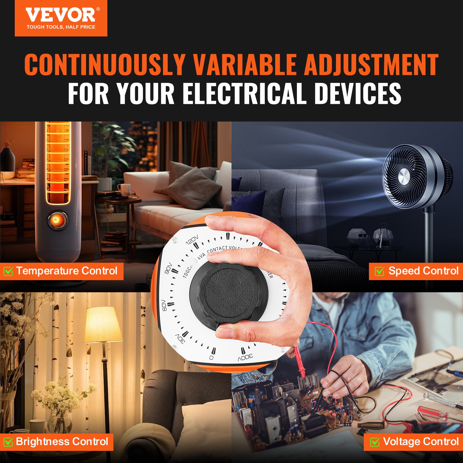 VEVOR Transformador de voltaje variable automático 3000VA, 10A, entrada 230V, salida 0-300V, regulador de voltaje CA LCD 4 fusibles, interruptor de control térmico para oficina industrial en el hogar